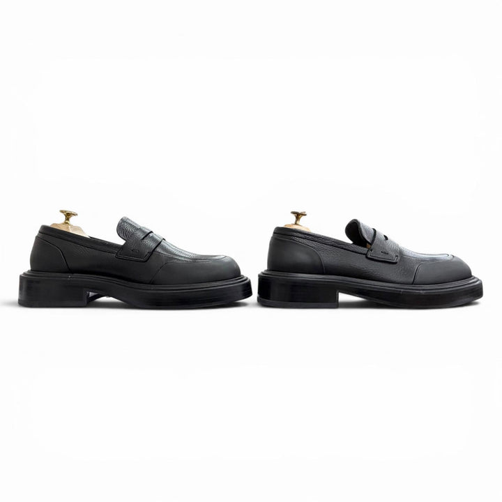 未使用品△FERRAGAMO フェラガモ 0768723 DRY レザー ペニーローファー コインローファー ブラック 7.5 イタリア製 メンズ 箱・保存袋付き