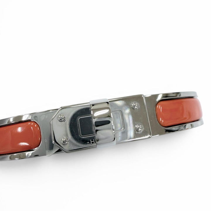 未使用品☆HERMES エルメス ミニクリックケリー ブレスレット バングル シルバー オレンジ フランス製 レディース 箱・保存袋付き