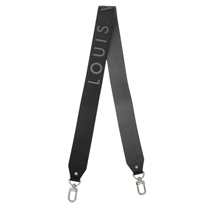 極美品▲LOUIS VUITTON ルイヴィトン J02392 ロゴデザイン レザー ショルダーストラップ ブラック グレー シルバー金具 箱・保存袋付き