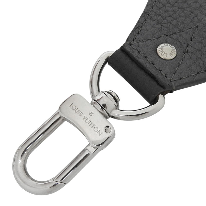 極美品▲LOUIS VUITTON ルイヴィトン J02392 ロゴデザイン レザー ショルダーストラップ ブラック グレー シルバー金具 箱・保存袋付き