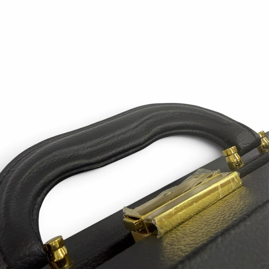 美品▼VERSACE ヴェルサーチ レザー ウッド メデューサ 時計バッグ ウォッチケース アタッシュケース ブラック ゴールド金具 メンズ 箱付