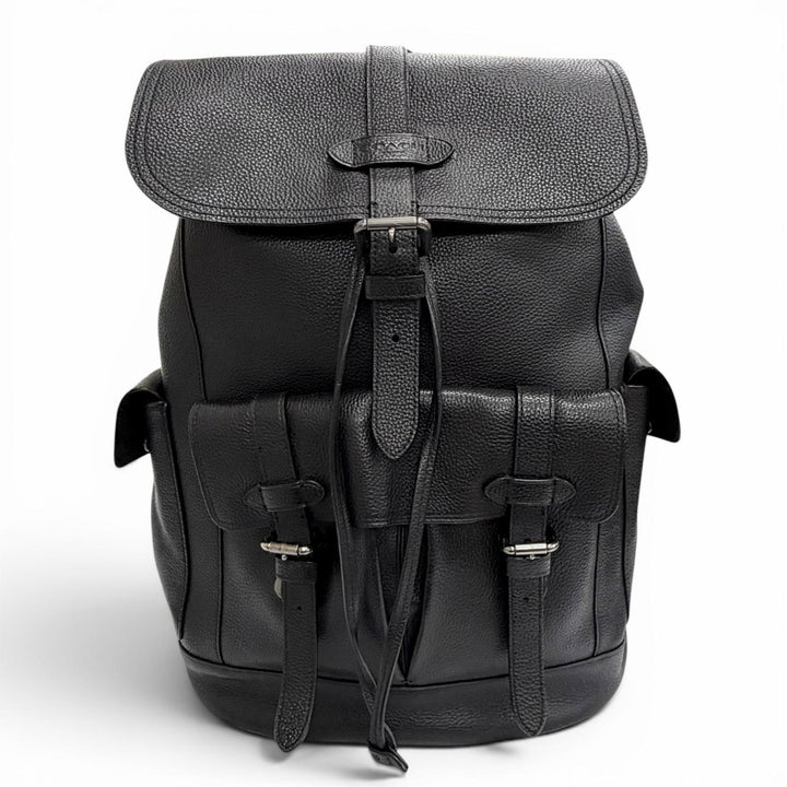 美品△COACH コーチ F36811 ハドソン ロゴレザーパッチ レザー リュックサック デイパック バックパック ブラック メンズ オススメ◎