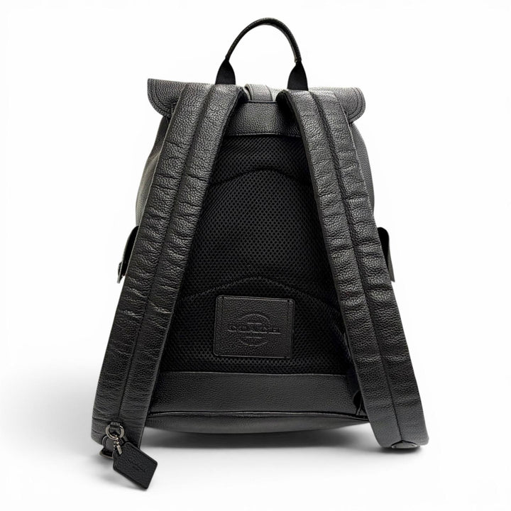 美品△COACH コーチ F36811 ハドソン ロゴレザーパッチ レザー リュックサック デイパック バックパック ブラック メンズ オススメ◎