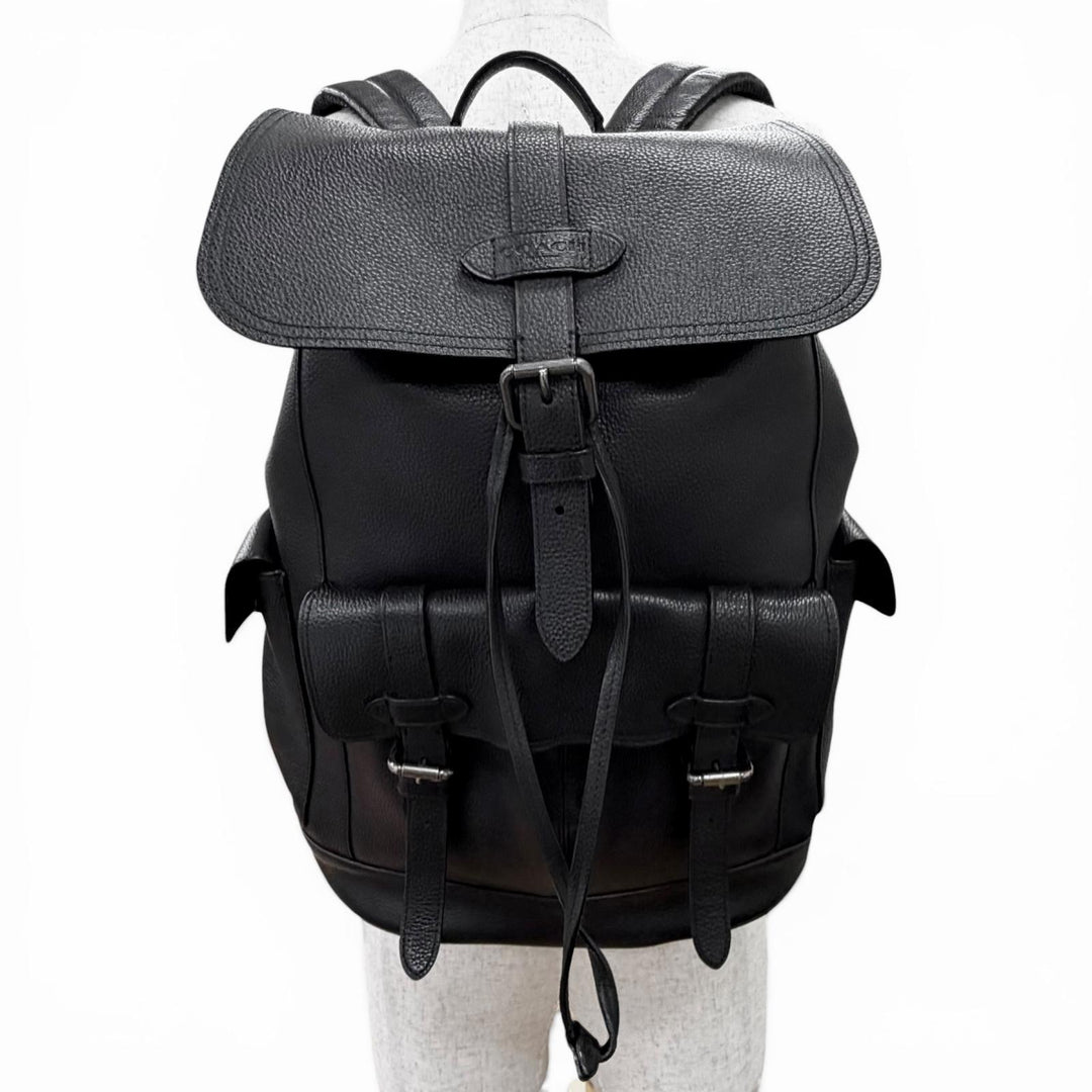美品△COACH コーチ F36811 ハドソン ロゴレザーパッチ レザー リュックサック デイパック バックパック ブラック メンズ オススメ◎