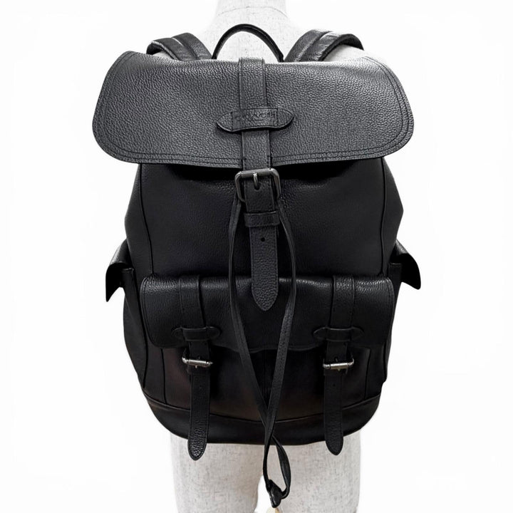 美品△COACH コーチ F36811 ハドソン ロゴレザーパッチ レザー リュックサック デイパック バックパック ブラック メンズ オススメ◎