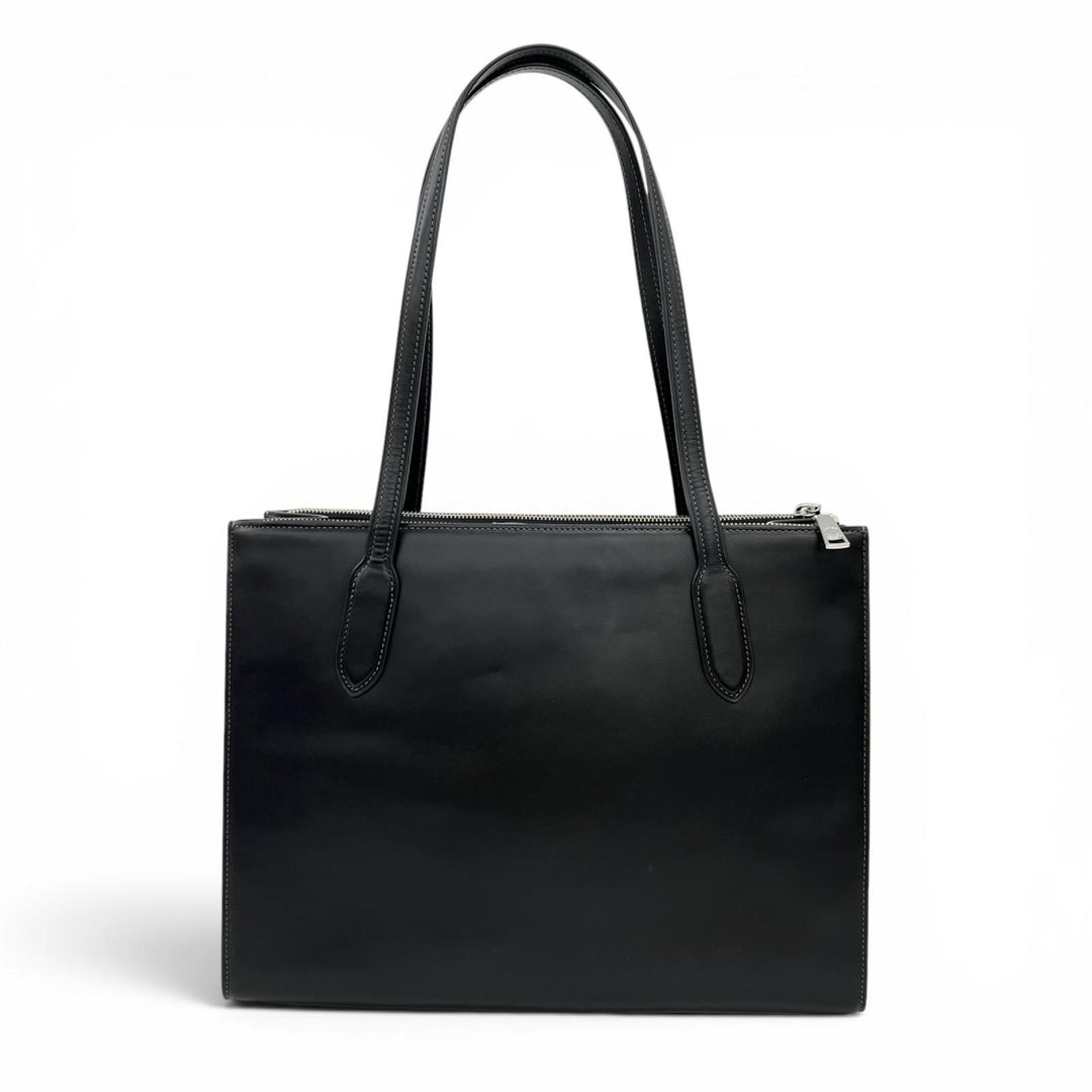 極美品▲COACH コーチ CR096 ニーナ トート スムースレザー Cロゴエンボス トートバッグ ブラック レディース 保存袋付き