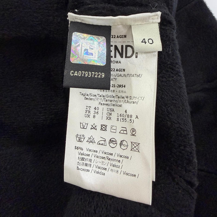 極美品☆FENDI SKIMS フェンディ スキムズ FZD922 FFロゴ パイル地 ノースリーブ ワンピース ブラック 40 イタリア製 正規品 レディース