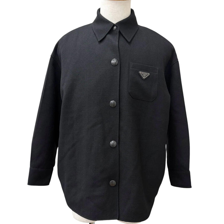 美品□PRADA プラダ バージンウール100％ トライアングルロゴ 三角プレート ブルゾンジャケット ブラック IT 36 イタリア製 正規品