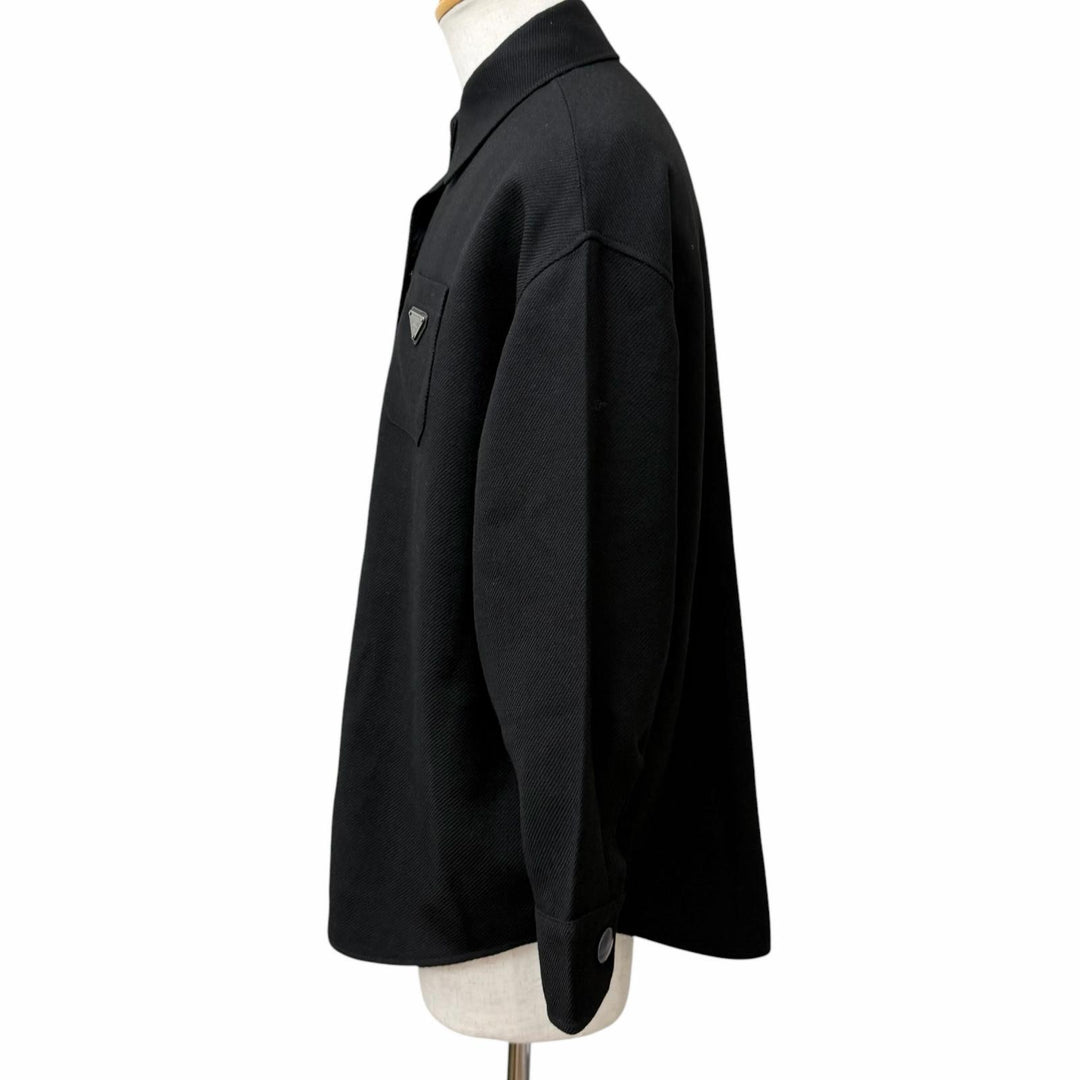 美品□PRADA プラダ バージンウール100％ トライアングルロゴ 三角プレート ブルゾンジャケット ブラック IT 36 イタリア製 正規品
