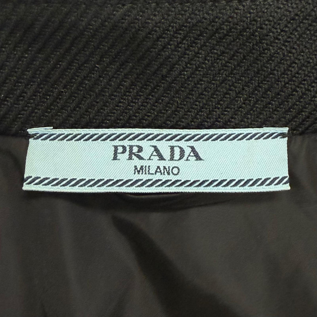 美品□PRADA プラダ バージンウール100％ トライアングルロゴ 三角プレート ブルゾンジャケット ブラック IT 36 イタリア製 正規品