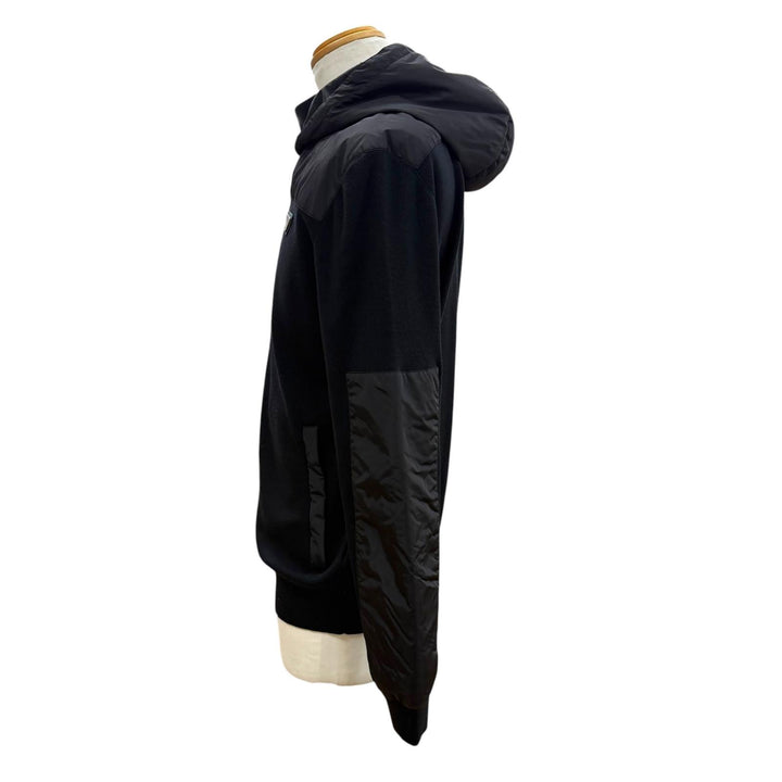 美品▼PRADA プラダ 2025年製 UMG107 ウール100% トライアングルロゴ 三角プレート ZIPUP ニット ナイロンジャケット パーカー 52 正規品