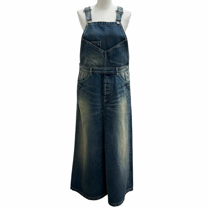 極美品★mina perhonen ミナペルホネン 22SS dn5301 リネン混 always デニム オーバーオールドレス ワンピース インディゴ 38 正規品