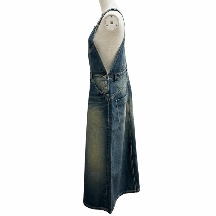 極美品★mina perhonen ミナペルホネン 22SS dn5301 リネン混 always デニム オーバーオールドレス ワンピース インディゴ 38 正規品