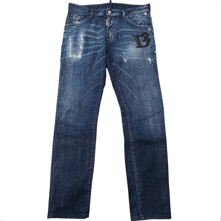 美品□DSQUARED2 ディースクエアード 25AW S74LB1721 Skater Jean D2レザーパッチ デニムパンツ インディゴブルー 48 イタリア製 正規品