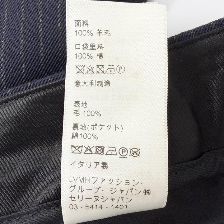 未使用品□CELINE セリーヌ 2P085449K ウール コットン ストライプ柄 スラックス トラウザーズ ネイビー 46 イタリア製 正規品 メンズ