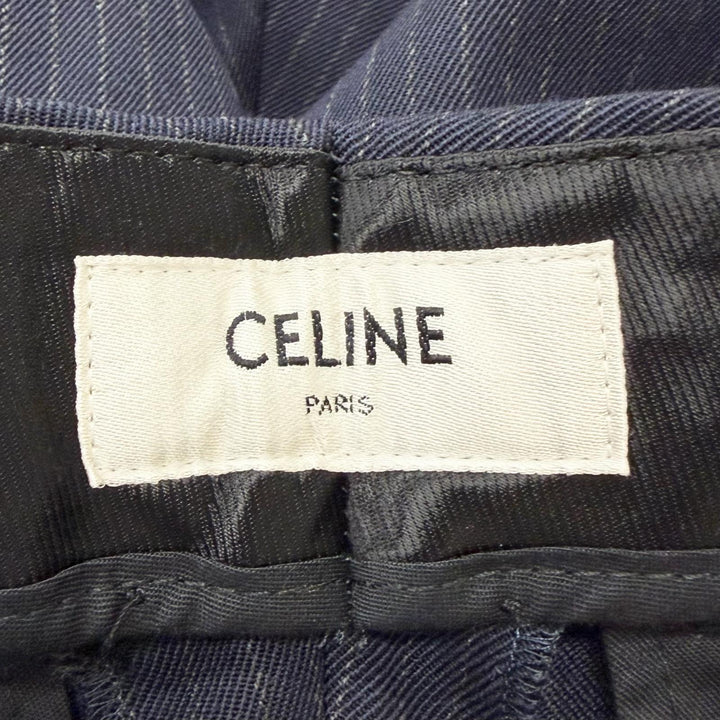 未使用品□CELINE セリーヌ 2P085449K ウール コットン ストライプ柄 スラックス トラウザーズ ネイビー 46 イタリア製 正規品 メンズ