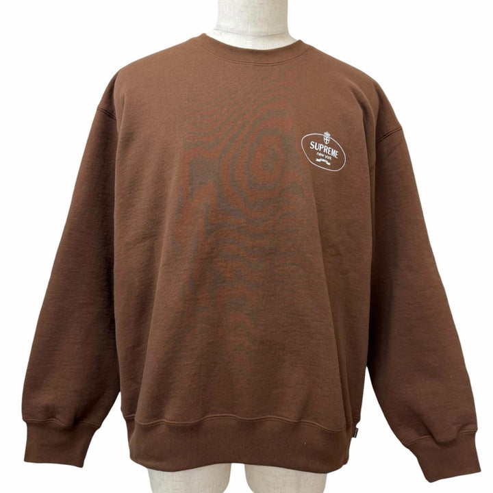 極美品□Supreme シュプリーム 24AW Crest Crewneck コットン ロゴプリント スウェットシャツ トレーナー ブラウン L カナダ製 正規品