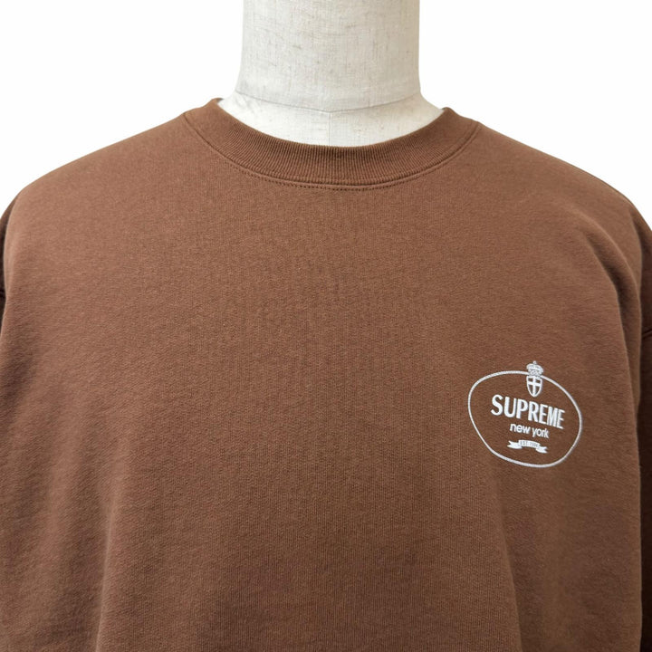 極美品□Supreme シュプリーム 24AW Crest Crewneck コットン ロゴプリント スウェットシャツ トレーナー ブラウン L カナダ製 正規品
