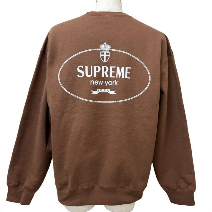 極美品□Supreme シュプリーム 24AW Crest Crewneck コットン ロゴプリント スウェットシャツ トレーナー ブラウン L カナダ製 正規品