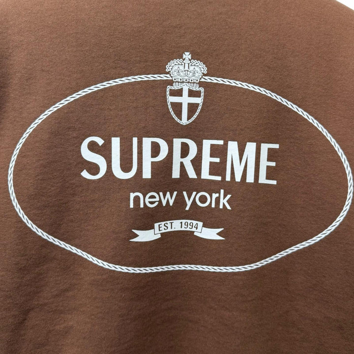 極美品□Supreme シュプリーム 24AW Crest Crewneck コットン ロゴプリント スウェットシャツ トレーナー ブラウン L カナダ製 正規品
