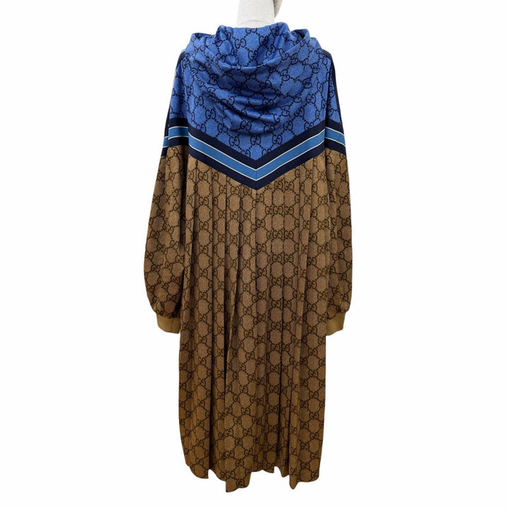 未使用品☆GUCCI グッチ 550604 GGテクニカル バックプリーツジャージー GG柄 パーカー ジャケット ブラウン ブルー M 正規品 レディース