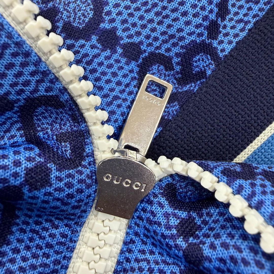 未使用品☆GUCCI グッチ 550604 GGテクニカル バックプリーツジャージー GG柄 パーカー ジャケット ブラウン ブルー M 正規品 レディース