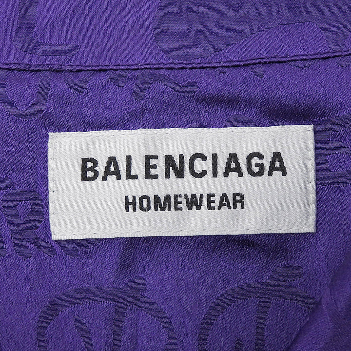未使用品▲BALENCIAGA バレンシアガ 681631 HOMEWEAR シルク100％ ロゴ総柄 長袖シャツ パープル 34 イタリア製 正規品 レディース