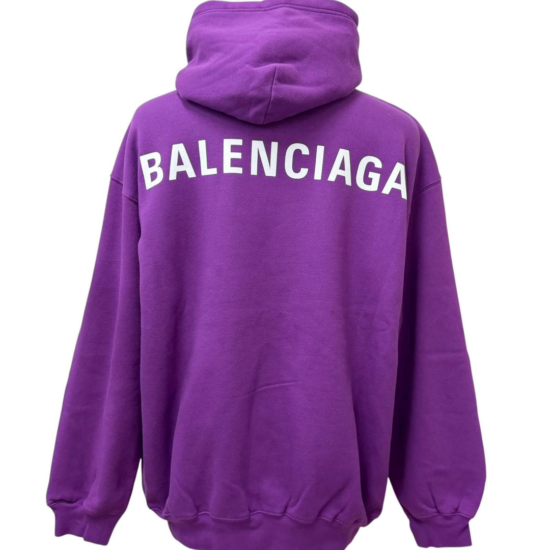 美品□BALENCIAGA バレンシアガ 530419 バックロゴプリント プルオーバー フーディー スウェットパーカー パープル L 正規品 メンズ