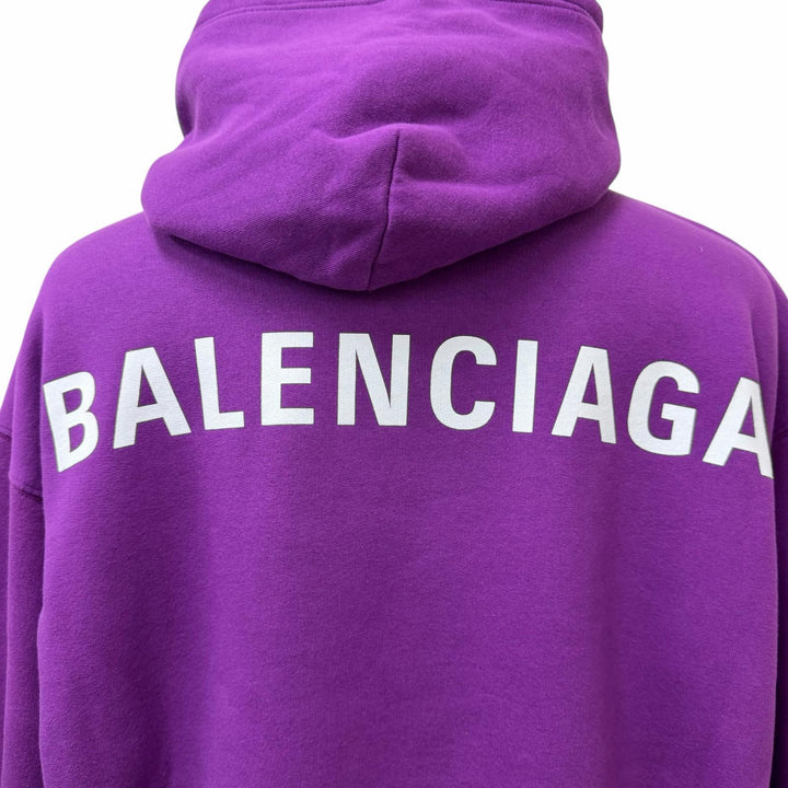 美品□BALENCIAGA バレンシアガ 530419 バックロゴプリント プルオーバー フーディー スウェットパーカー パープル L 正規品 メンズ