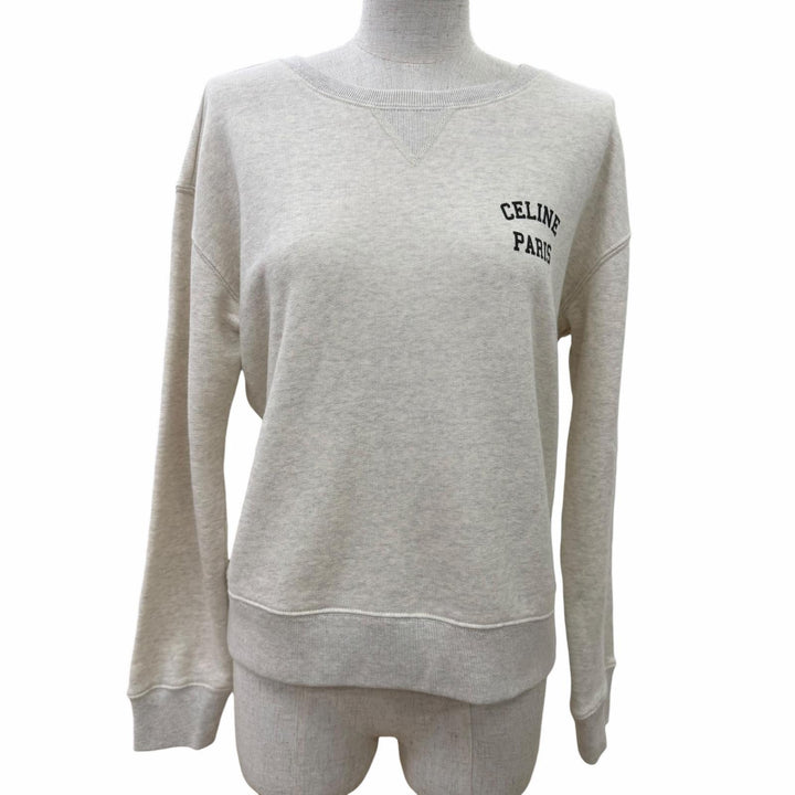 極美品☆CELINE セリーヌ 2Y31F765N コットン100％ ロゴ入り コットンフリース ルーズ スウェット ライトグレー S 正規品 レディース