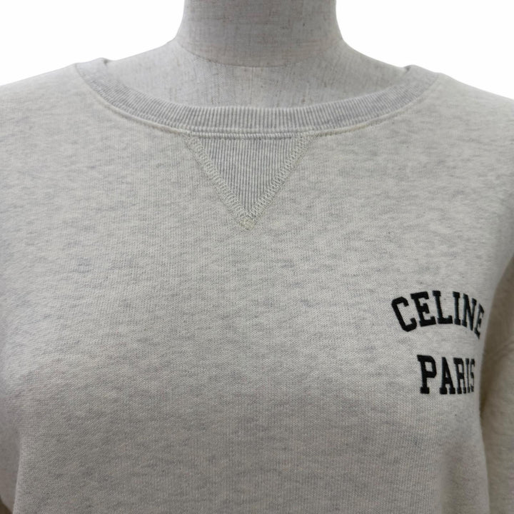 極美品☆CELINE セリーヌ 2Y31F765N コットン100％ ロゴ入り コットンフリース ルーズ スウェット ライトグレー S 正規品 レディース