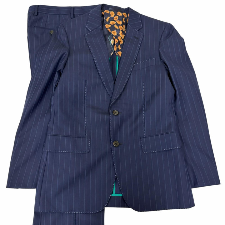 極美品□Paul Smith ポールスミス シルク混 ロロピアーナ社製生地 ストライプ柄 シングルスーツ ネイビー S 日本製 正規品 メンズ