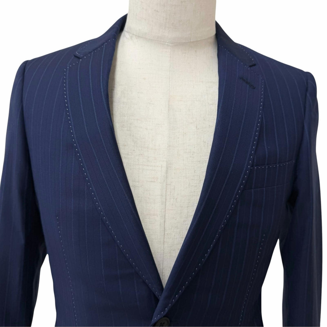 極美品□Paul Smith ポールスミス シルク混 ロロピアーナ社製生地 ストライプ柄 シングルスーツ ネイビー S 日本製 正規品 メンズ
