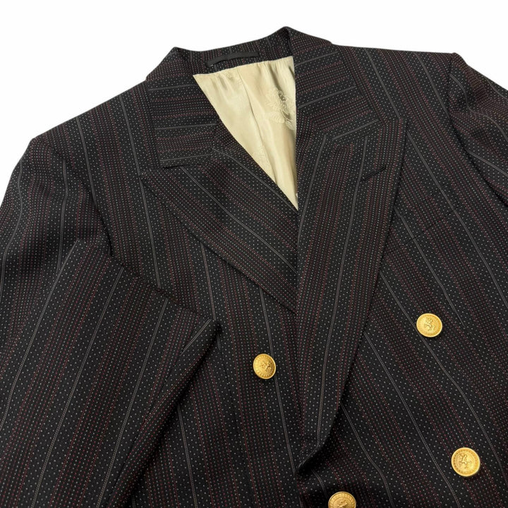 極美品□GUCCI グッチ 605347 ウール100％ ストライプ柄 金ボタン ダブルブレスト スーツ セットアップ ブラック 48 イタリア製 正規品