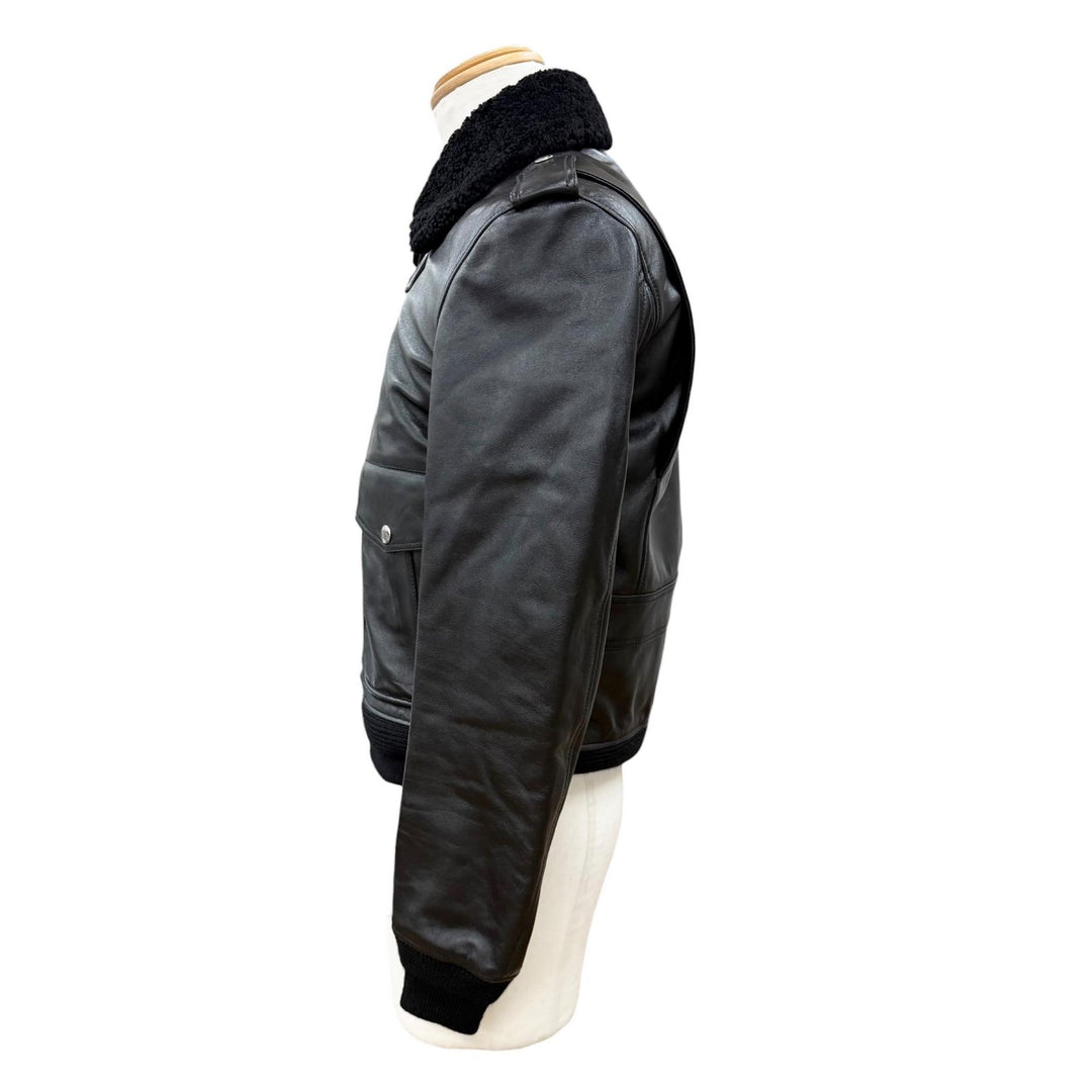 美品▼SAINT LAURENT PARIS サンローランパリ 397472 エディ期 ムートン ZIPUP フライトジャケット レザージャケット ブラック 46 メンズ