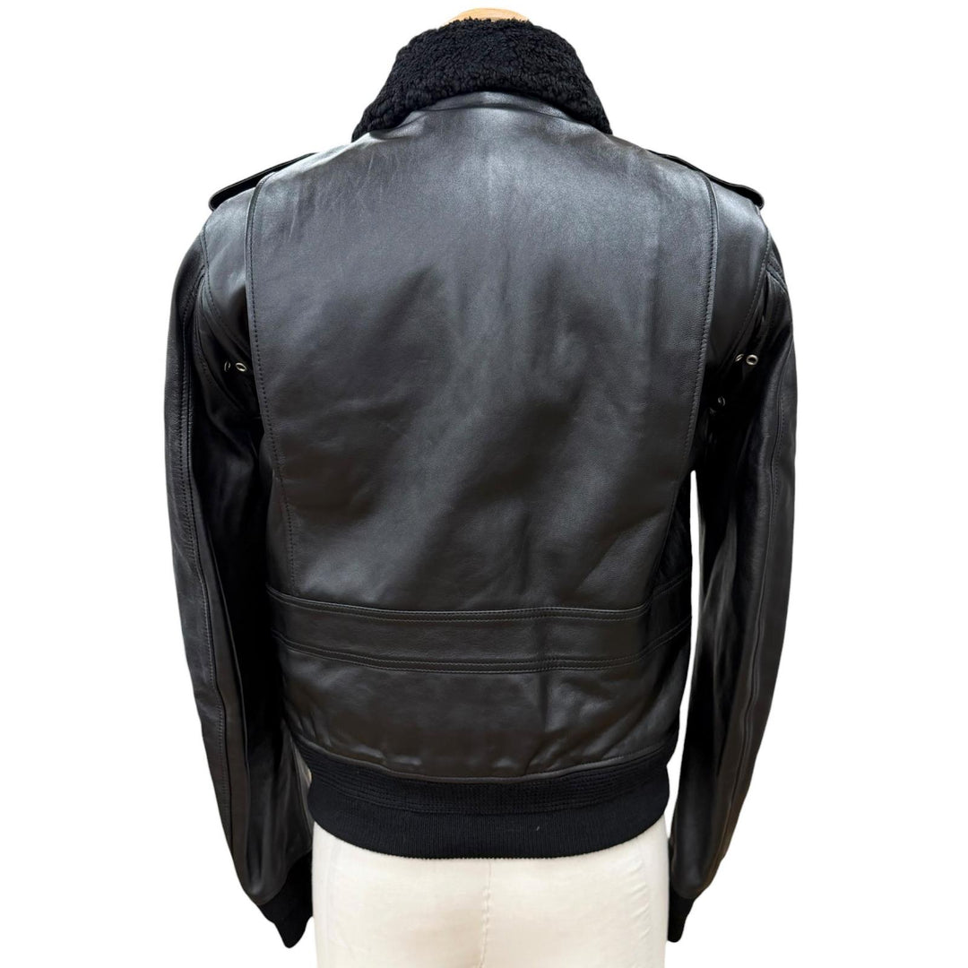 美品▼SAINT LAURENT PARIS サンローランパリ 397472 エディ期 ムートン ZIPUP フライトジャケット レザージャケット ブラック 46 メンズ