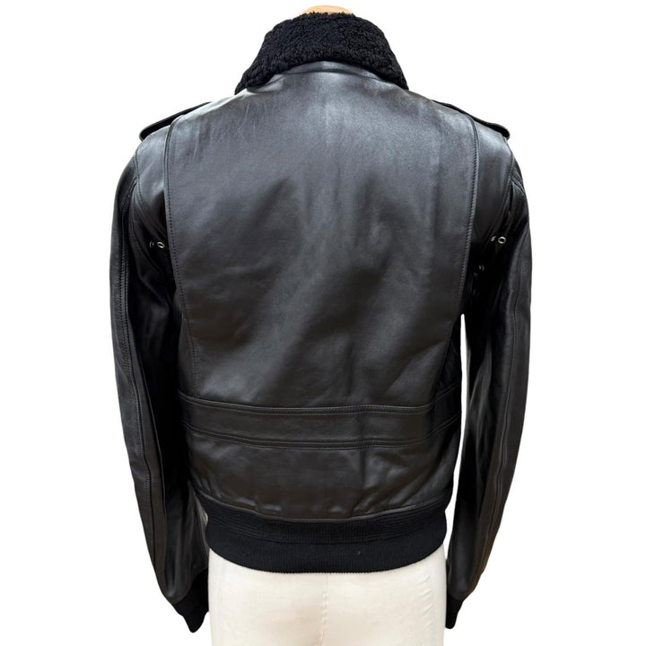 美品▼SAINT LAURENT PARIS サンローランパリ 397472 エディ期 ムートン ZIPUP フライトジャケット レザージャケット ブラック 46 メンズ