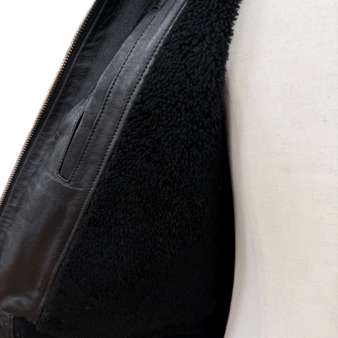 美品▼SAINT LAURENT PARIS サンローランパリ 397472 エディ期 ムートン ZIPUP フライトジャケット レザージャケット ブラック 46 メンズ