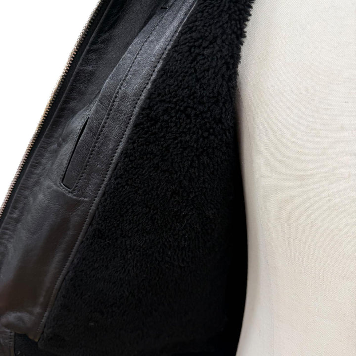 美品▼SAINT LAURENT PARIS サンローランパリ 397472 エディ期 ムートン ZIPUP フライトジャケット レザージャケット ブラック 46 メンズ