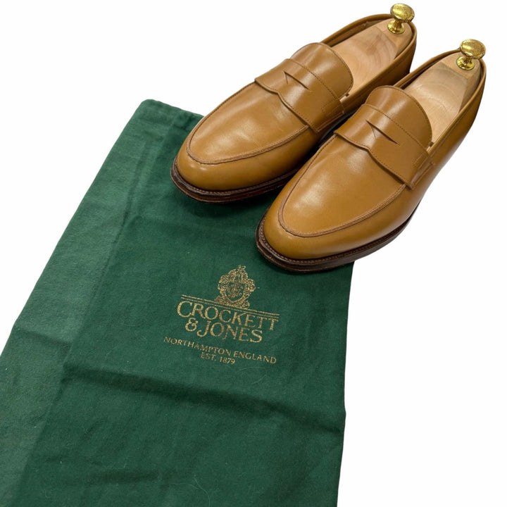 美品□CROCKETT&amp;JONES クロケットアンドジョーンズ POOLE レザー ペニーローファー コインローファー ベージュ 6.5 イングランド製