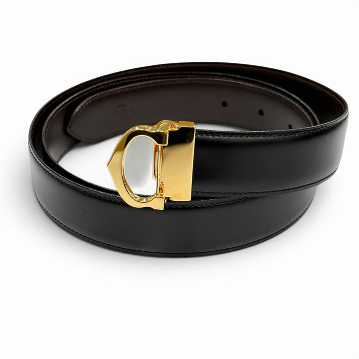 極美品▼Cartier カルティエ マスト ドゥ カルティエ レザー リバーシブル ベルト ブラック ダークブラウン ゴールド金具 メンズ 箱付き