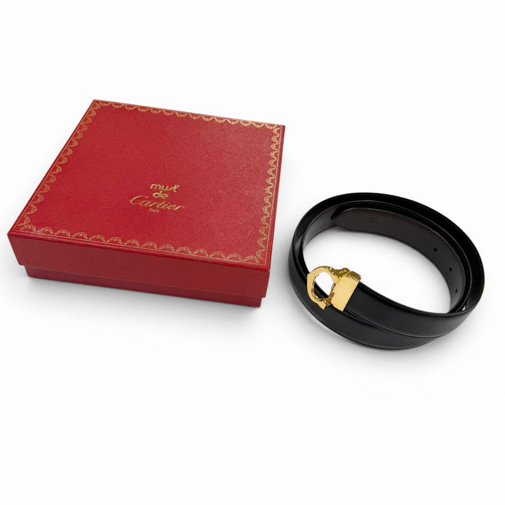 極美品▼Cartier カルティエ マスト ドゥ カルティエ レザー リバーシブル ベルト ブラック ダークブラウン ゴールド金具 メンズ 箱付き