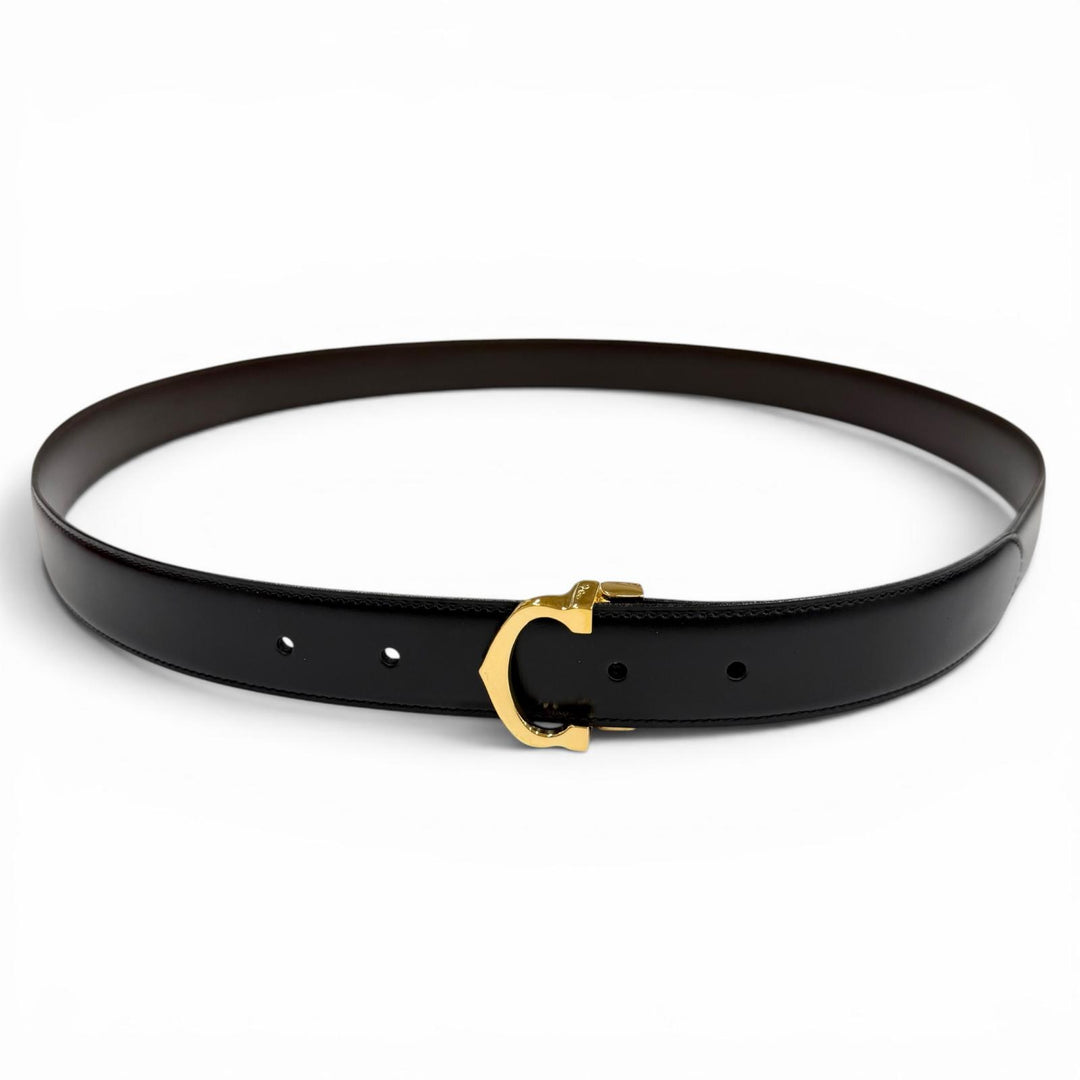 極美品▼Cartier カルティエ マスト ドゥ カルティエ レザー リバーシブル ベルト ブラック ダークブラウン ゴールド金具 メンズ 箱付き