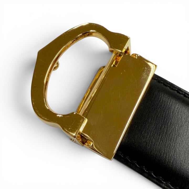 極美品▼Cartier カルティエ マスト ドゥ カルティエ レザー リバーシブル ベルト ブラック ダークブラウン ゴールド金具 メンズ 箱付き