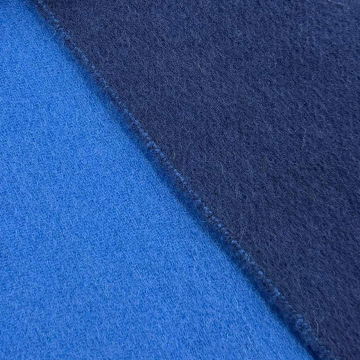 極美品▼HERMES エルメス レクトヴェルソ カシミヤ100% バイカラー ロゴ刺繍 フリンジ付き リバーシブル マフラー ネイビー ブルー 箱付