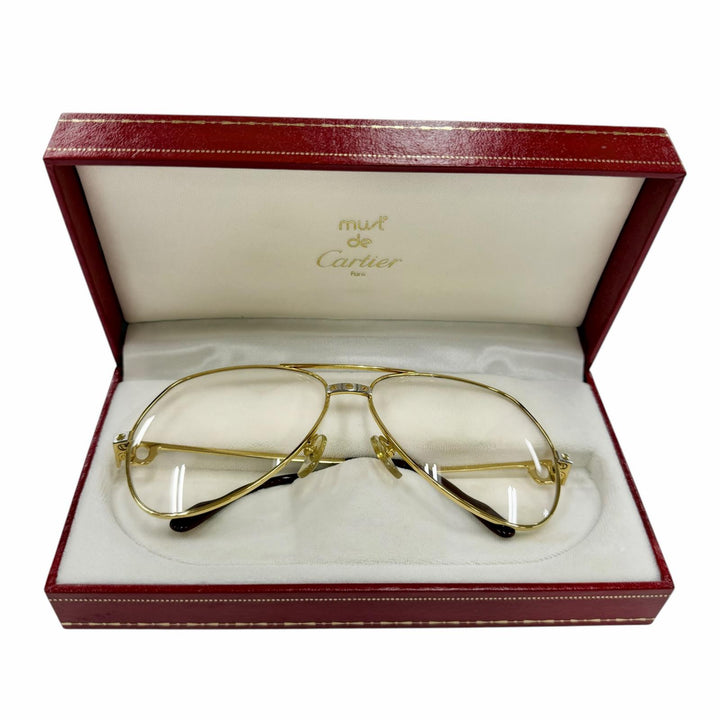 美品◇Cartier カルティエ ヴィンテージ ツーブリッジ アビエーター 130 メガネ アイウェア ゴールド ボルドー 59□14 フランス製 メンズ