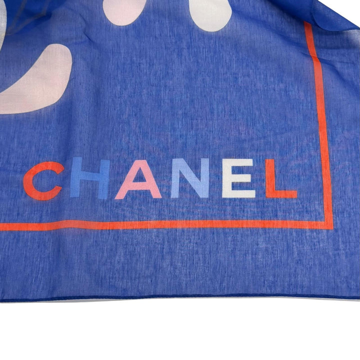 極美品★CHANEL シャネル G19 コットン シルク混 ココマーク 花柄 大判 パレオ ブルー イタリア製 レディース 箱・保存袋付き