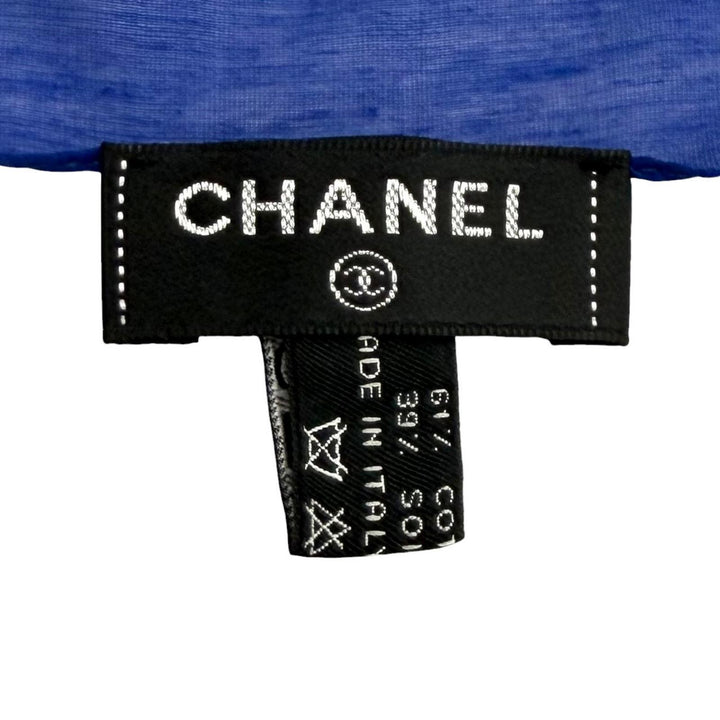 極美品★CHANEL シャネル G19 コットン シルク混 ココマーク 花柄 大判 パレオ ブルー イタリア製 レディース 箱・保存袋付き