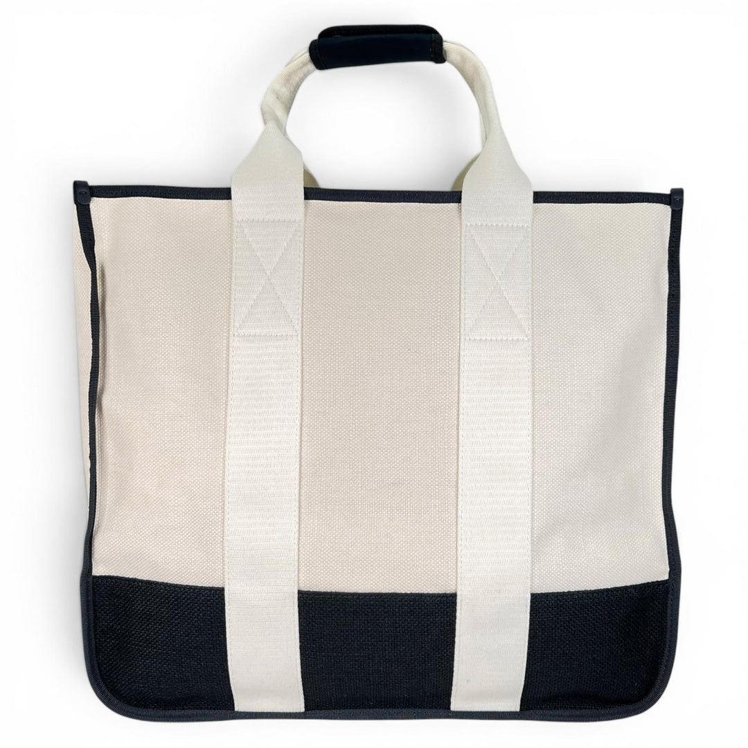 美品▲EMPORIO ARMANI エンポリオ アルマーニ ジュート ポーチ付き ロゴプリント 大型 大容量 トートバッグ ホワイト ブラック メンズ