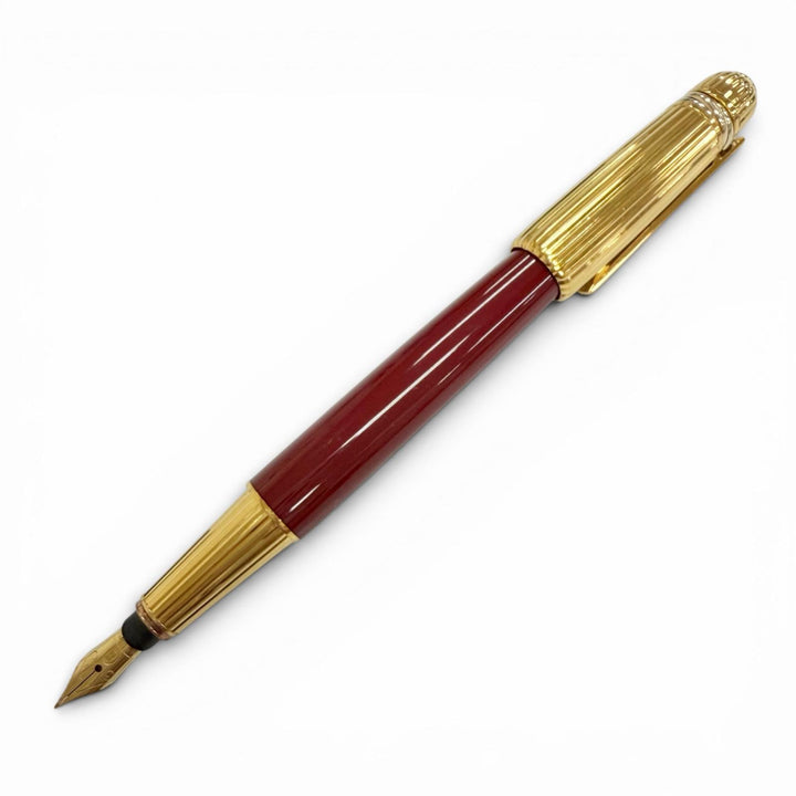 良品△Cartier カルティエ ヴィンテージ パシャ ドゥ カルティエ Fニブ トリニティ ペン先18K レットジェムストーン 万年筆 ボルドー